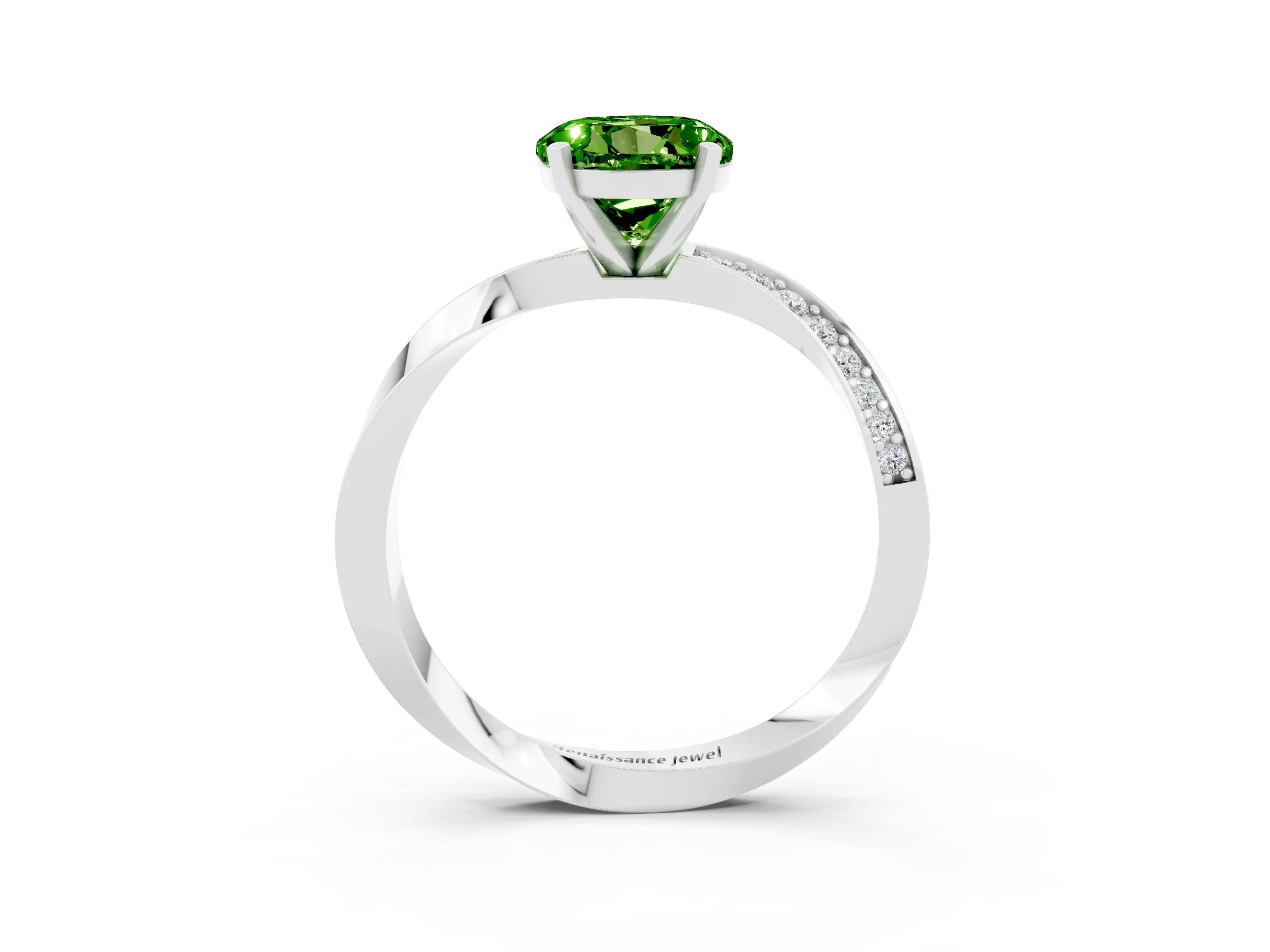 White gold Round Cut Peridot Engagement Ring with Side Stone Accents and Four-Prong Setting_30