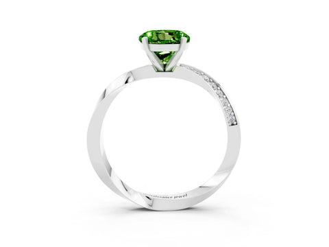 White gold Round Cut Peridot Engagement Ring with Side Stone Accents and Four-Prong Setting_30