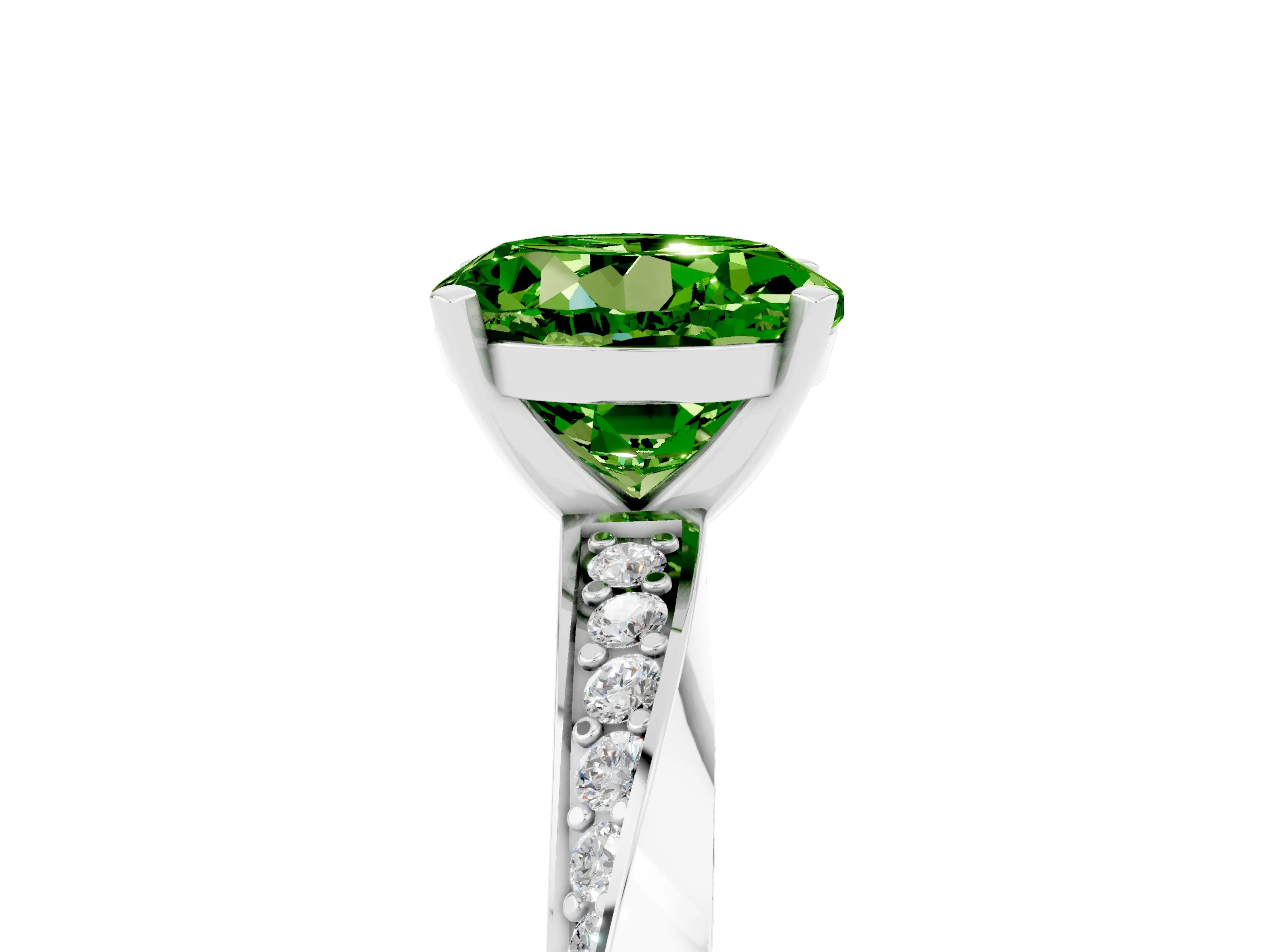 White gold Round Cut Peridot Engagement Ring with Side Stone Accents and Four-Prong Setting_32