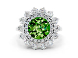 White gold Round Cut Peridot Floral Double Halo Engagement Ring with Prong Setting_108