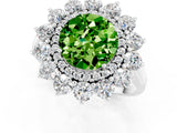 White gold Round Cut Peridot Floral Double Halo Engagement Ring with Prong Setting_37