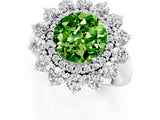 White gold Round Cut Peridot Floral Double Halo Engagement Ring with Prong Setting_61