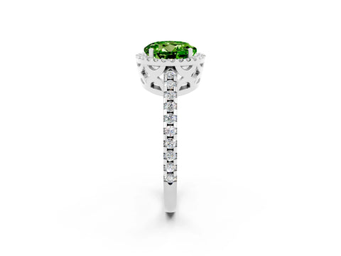White gold Round Cut Peridot Halo Engagement Ring with Pavé Band and Prong Setting_14