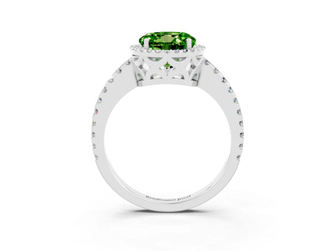 White gold Round Cut Peridot Halo Engagement Ring with Pavé Band and Prong Setting_15