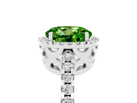 White gold Round Cut Peridot Halo Engagement Ring with Pavé Band and Prong Setting_17