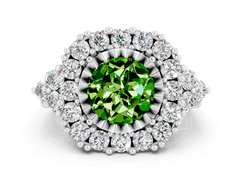 White gold Round Cut Peridot Halo Ring with Pavé Band and Four-Prong Setting_12
