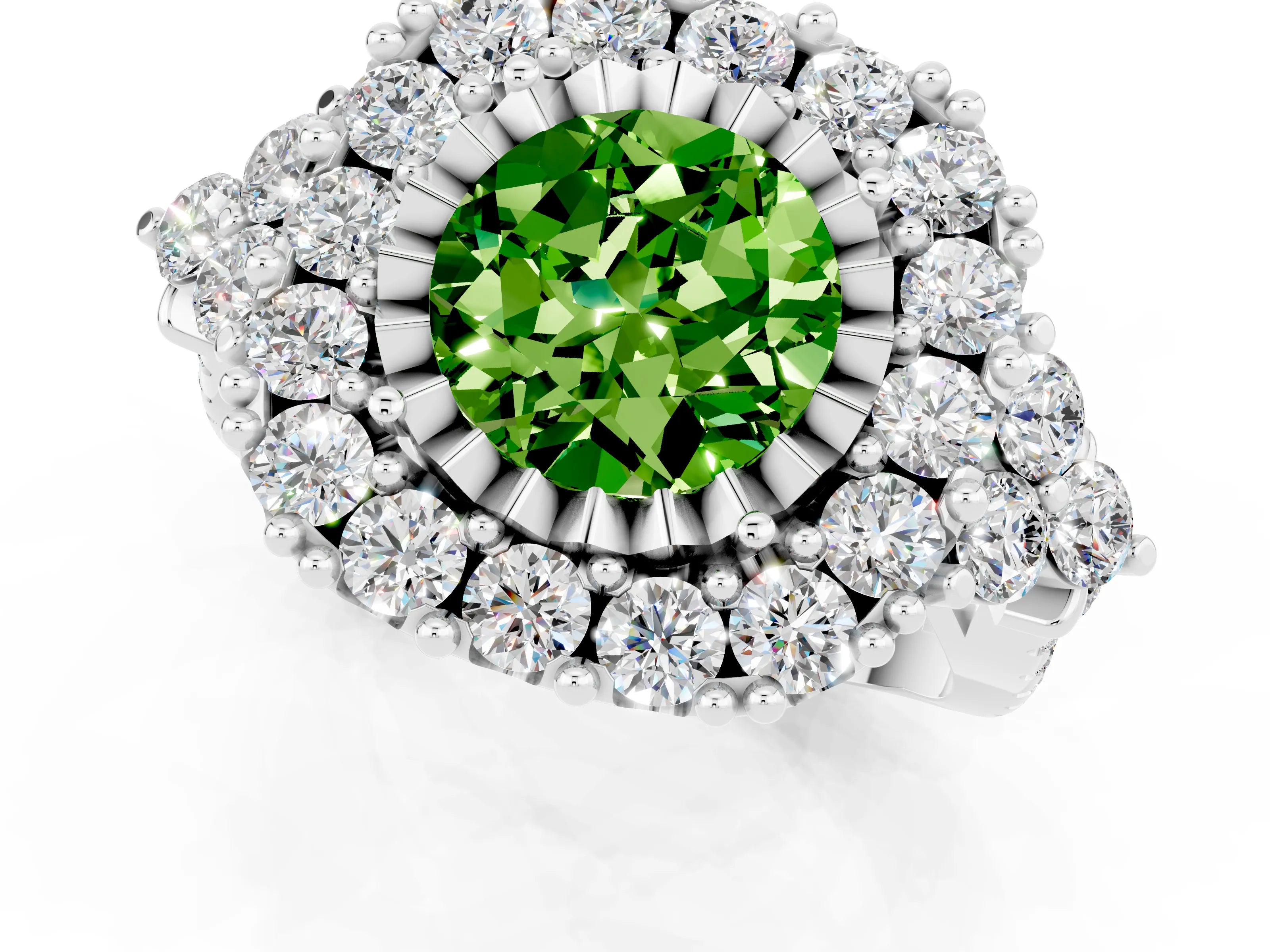 White gold Round Cut Peridot Halo Ring with Pavé Band and Four-Prong Setting_13