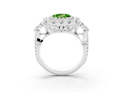 White gold Round Cut Peridot Halo Ring with Pavé Band and Four-Prong Setting_15