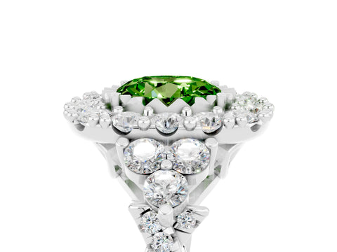 White gold Round Cut Peridot Halo Ring with Pavé Band and Four-Prong Setting_17
