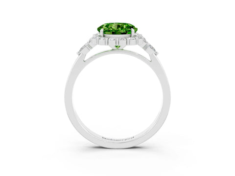 White gold Round Cut Peridot Halo Ring with Pear Side Stones and Prong Setting_27