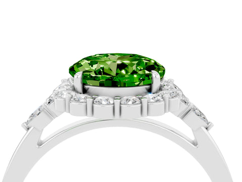 White gold Round Cut Peridot Halo Ring with Pear Side Stones and Prong Setting_28