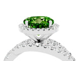 White gold Round Cut Peridot Halo Ring with Round Split Shank and Prong Setting_64