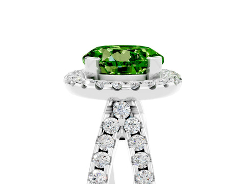 White gold Round Cut Peridot Halo Ring with Split Shank Pavé Band and Prong Setting_5