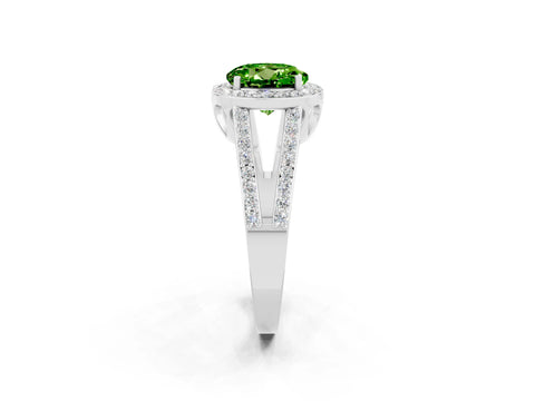 White gold Round Cut Peridot Halo Ring with Split Shank U-Prong Band and Four-Prong Setting_2