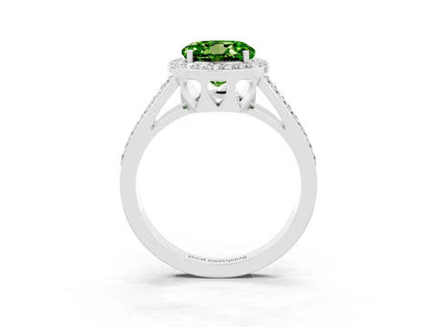 White gold Round Cut Peridot Halo Ring with Split Shank U-Prong Band and Four-Prong Setting_3
