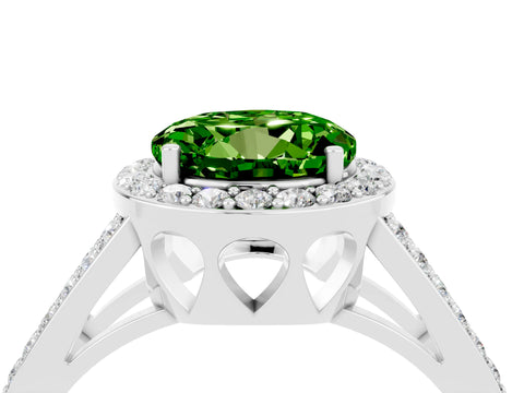 White gold Round Cut Peridot Halo Ring with Split Shank U-Prong Band and Four-Prong Setting_4