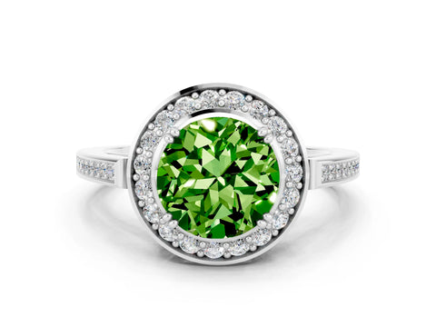 White gold Round Cut Peridot Halo Ring with Split Shank and Four-Prong Setting_12