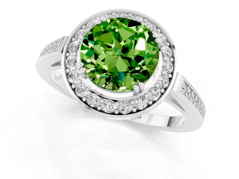 White gold Round Cut Peridot Halo Ring with Split Shank and Four-Prong Setting_13