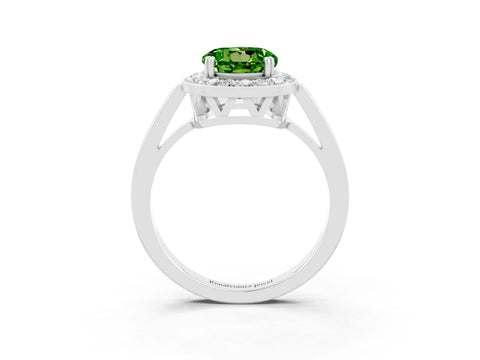 White gold Round Cut Peridot Halo Ring with Split Shank and Four-Prong Setting_15