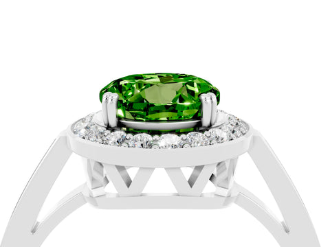 White gold Round Cut Peridot Halo Ring with Split Shank and Four-Prong Setting_16