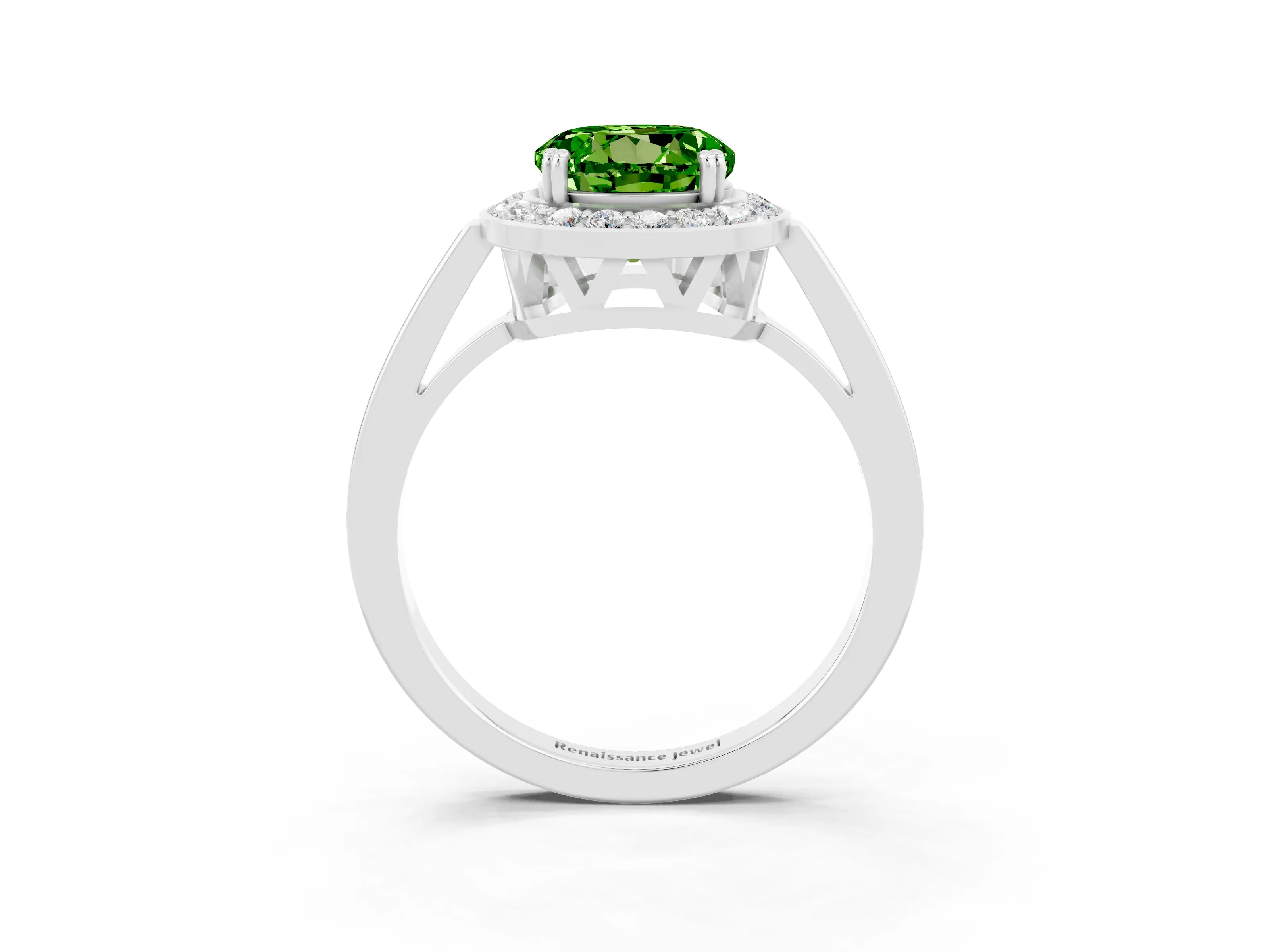 White gold Round Cut Peridot Halo Ring with Split Shank and Four-Prong Setting_3