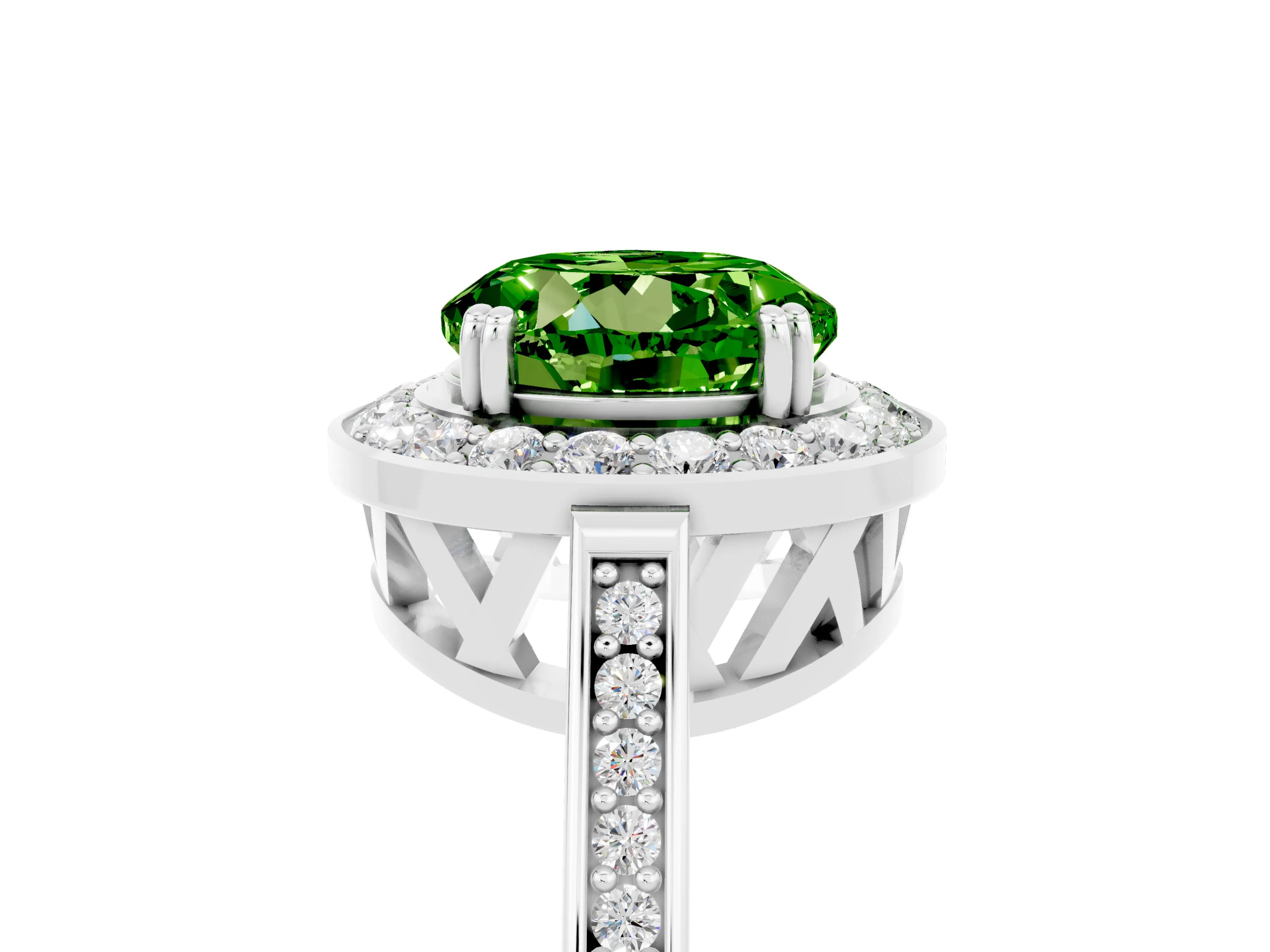 White gold Round Cut Peridot Halo Ring with Split Shank and Four-Prong Setting_5