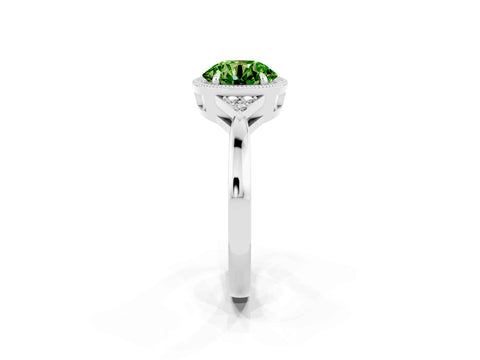White gold Round Cut Peridot Halo Ring with Tapered Band and Four-Prong Setting_2