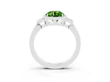 White gold Round Cut Peridot Halo Ring with Tapered Band and Four-Prong Setting_3