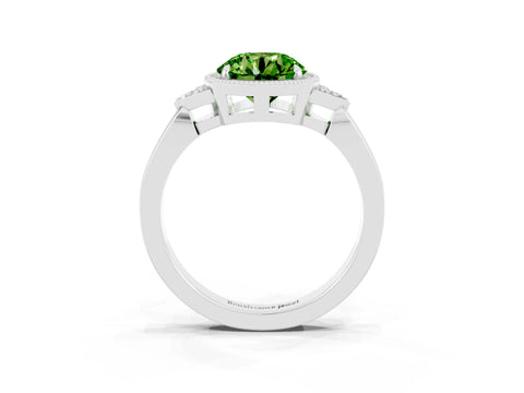 White gold Round Cut Peridot Halo Ring with Tapered Band and Four-Prong Setting_3
