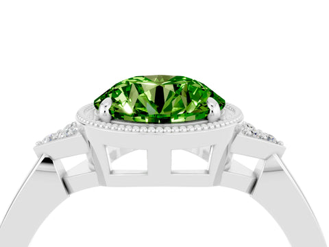 White gold Round Cut Peridot Halo Ring with Tapered Band and Four-Prong Setting_4