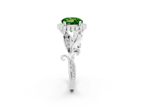 White gold Round Cut Peridot Halo Ring with Vintage Split Shank and Four-Prong Setting_14