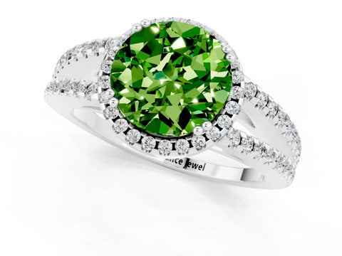 White gold Round Cut Peridot Halo Split Shank Engagement Ring_13