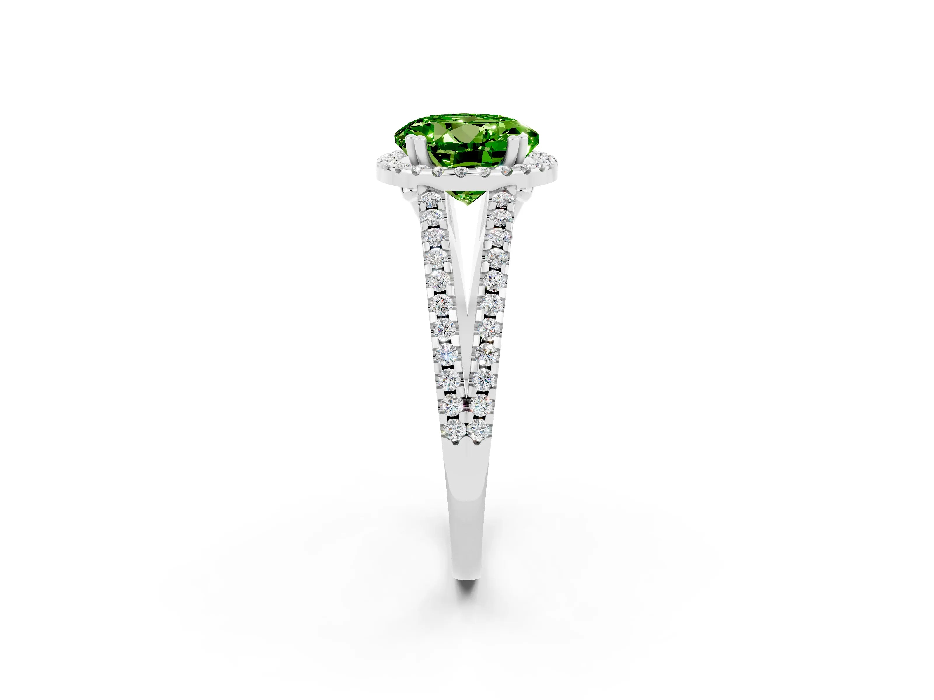 White gold Round Cut Peridot Halo Split Shank Engagement Ring_14