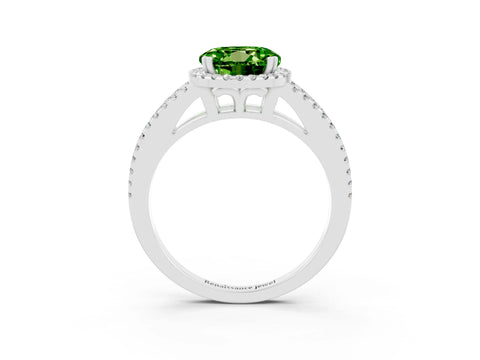 White gold Round Cut Peridot Halo Split Shank Engagement Ring_15