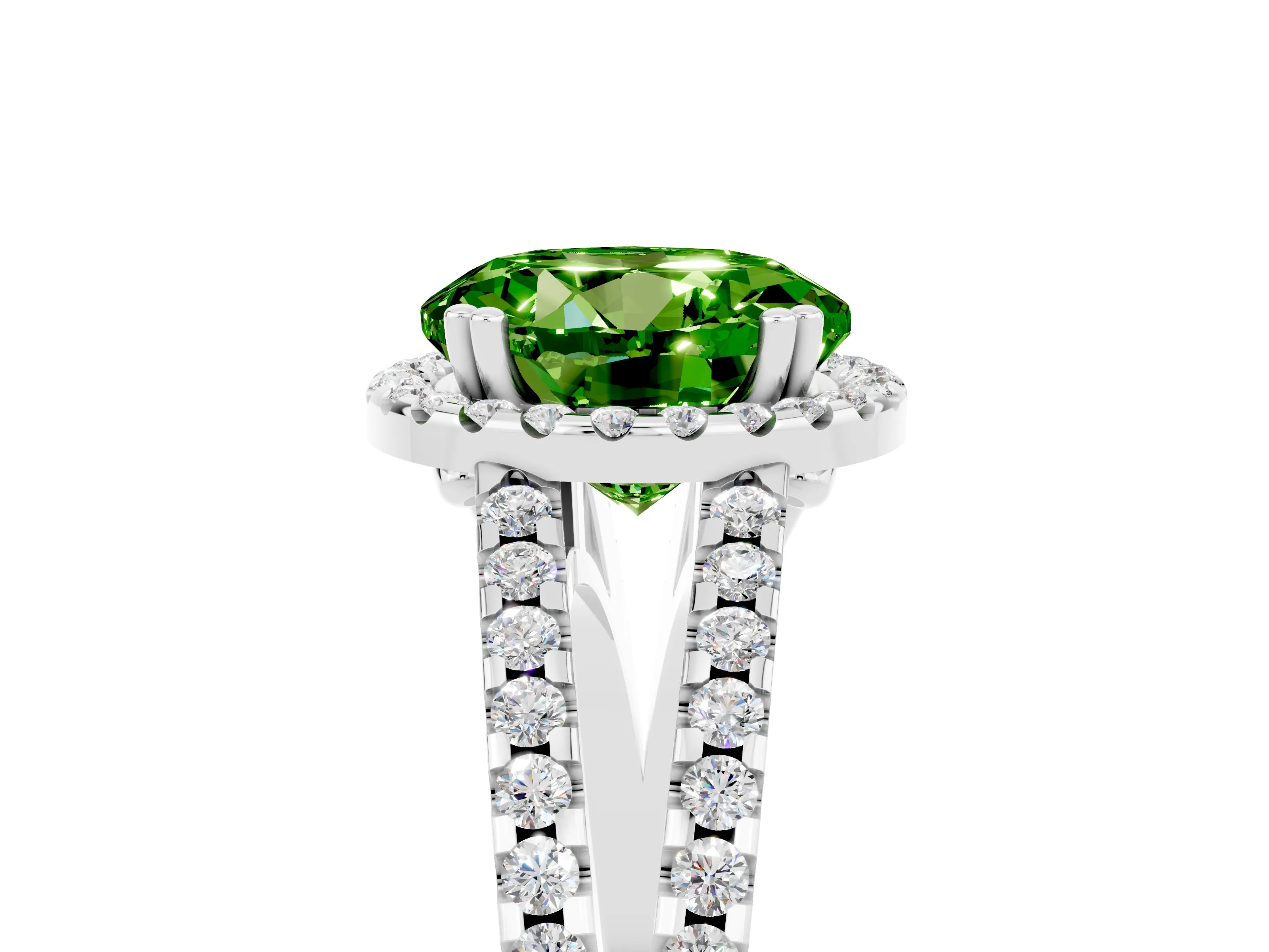 White gold Round Cut Peridot Halo Split Shank Engagement Ring_17