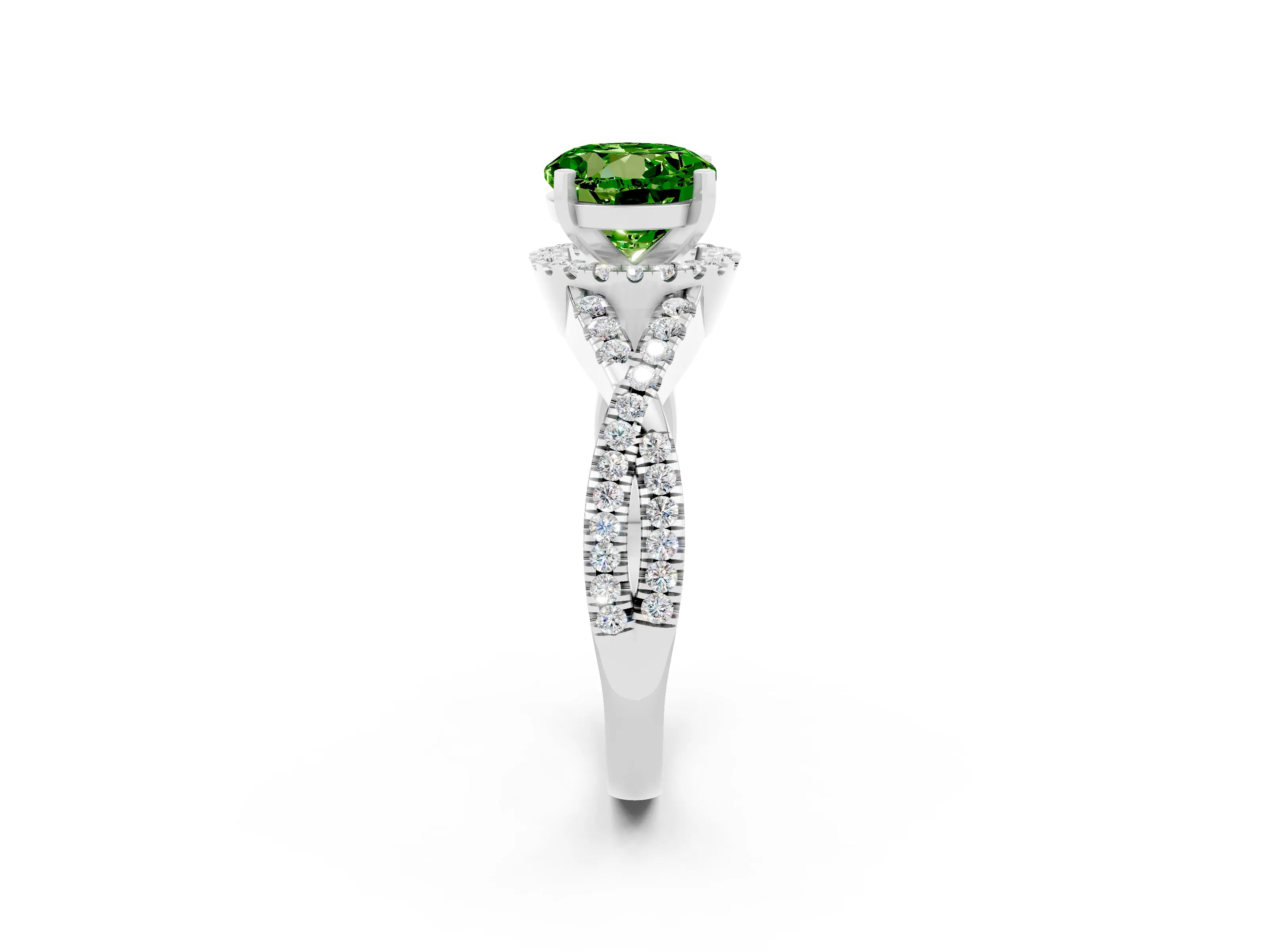 White gold Round Cut Peridot Halo Twist Band Solitaire Prong Setting Ring_2