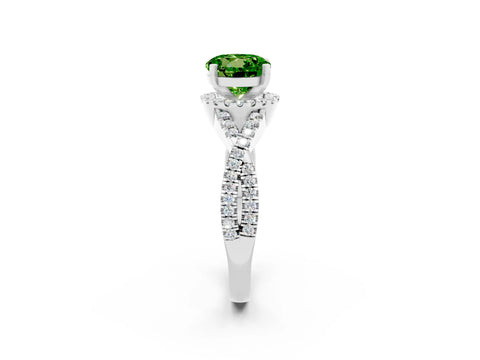 White gold Round Cut Peridot Halo Twist Band Solitaire Prong Setting Ring_2