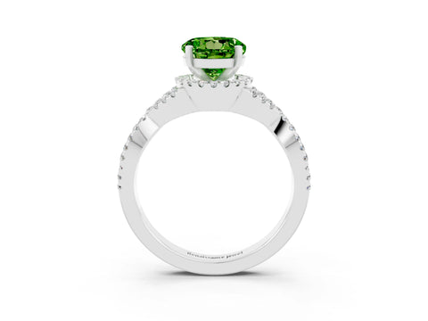 White gold Round Cut Peridot Halo Twist Band Solitaire Prong Setting Ring_3