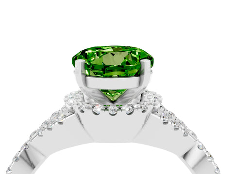 White gold Round Cut Peridot Halo Twist Band Solitaire Prong Setting Ring_4