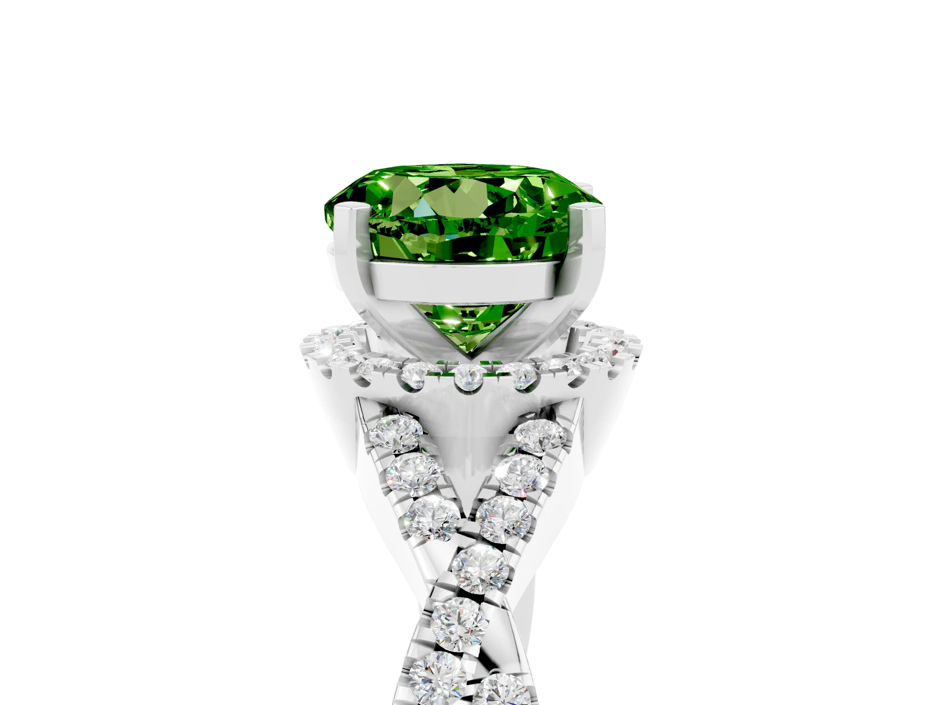 White gold Round Cut Peridot Halo Twist Band Solitaire Prong Setting Ring_5