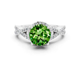 White gold Round Cut Peridot Halo Twist Band Solitaire Prong Setting Ring