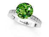 White gold Round Cut Peridot Milgrain Pavé Engagement Ring with Four-Prong Setting_1