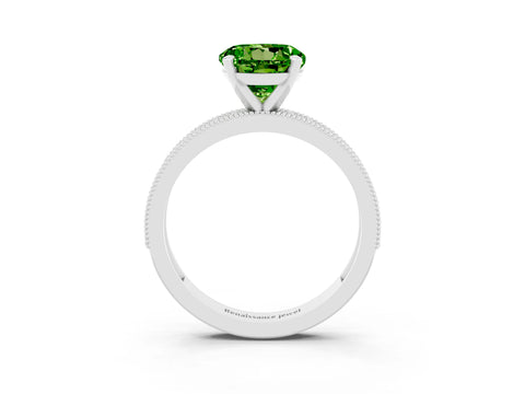 White gold Round Cut Peridot Milgrain Pavé Engagement Ring with Four-Prong Setting_3