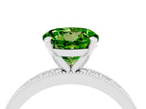 White gold Round Cut Peridot Milgrain Pavé Engagement Ring with Four-Prong Setting_4