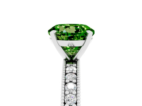 White gold Round Cut Peridot Milgrain Pavé Engagement Ring with Four-Prong Setting_5