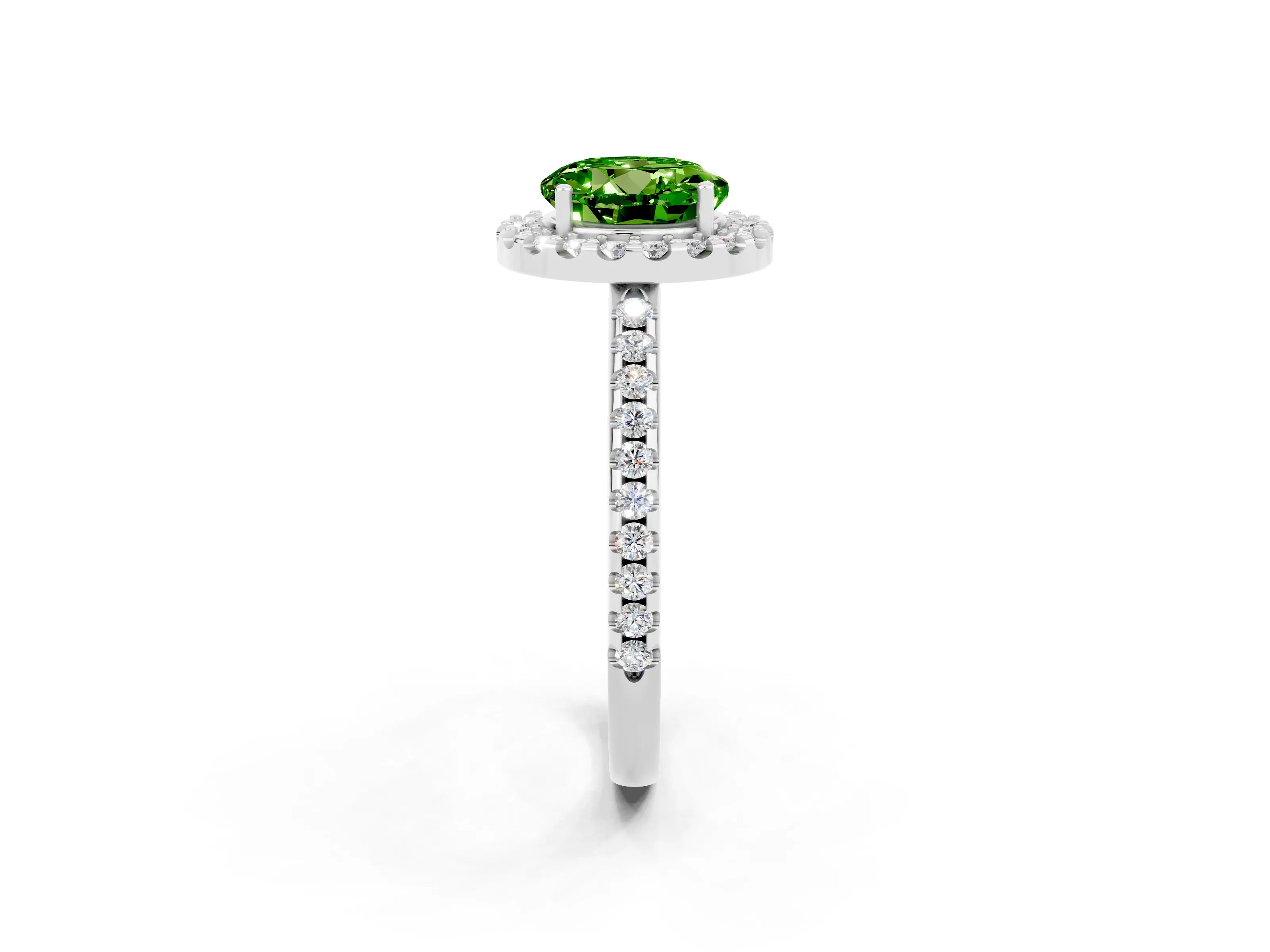 White gold Round Cut Peridot Pavé Halo Ring with Four-Prong Setting_14