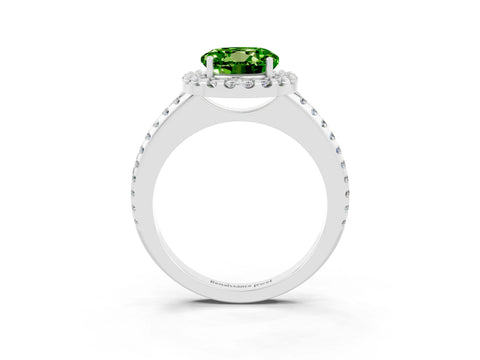 White gold Round Cut Peridot Pavé Halo Ring with Four-Prong Setting_15