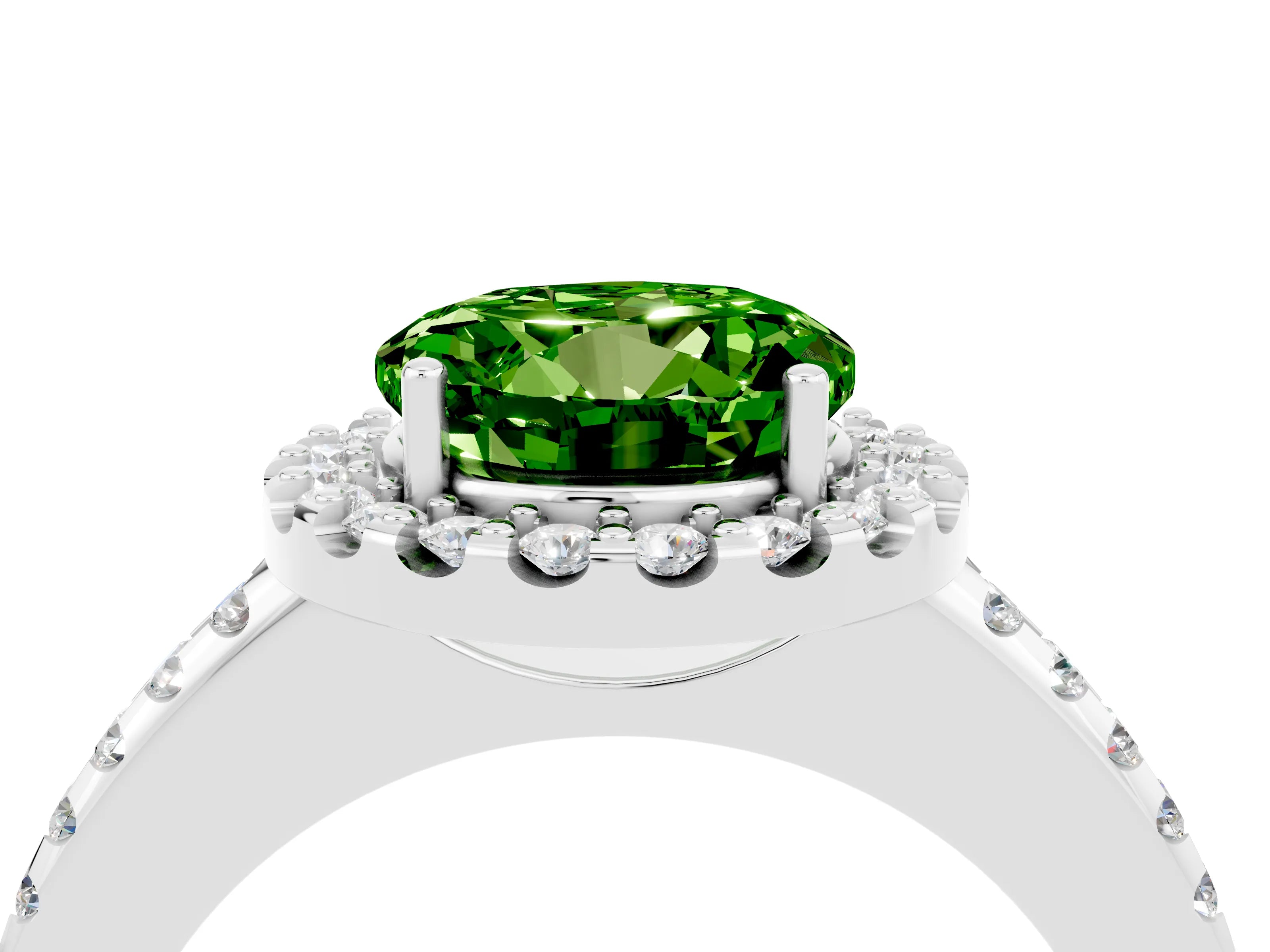 White gold Round Cut Peridot Pavé Halo Ring with Four-Prong Setting_16