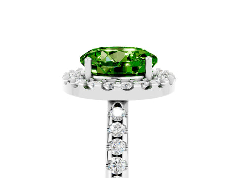 White gold Round Cut Peridot Pavé Halo Ring with Four-Prong Setting_17