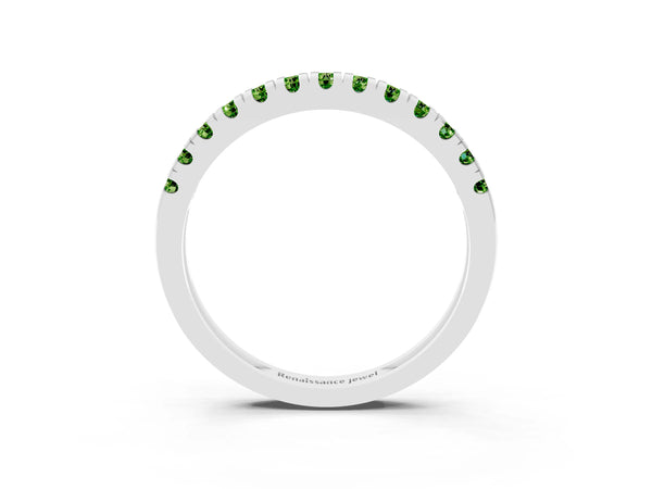 White Gold Round Peridot Thin Pave Half Eternity Wedding Band